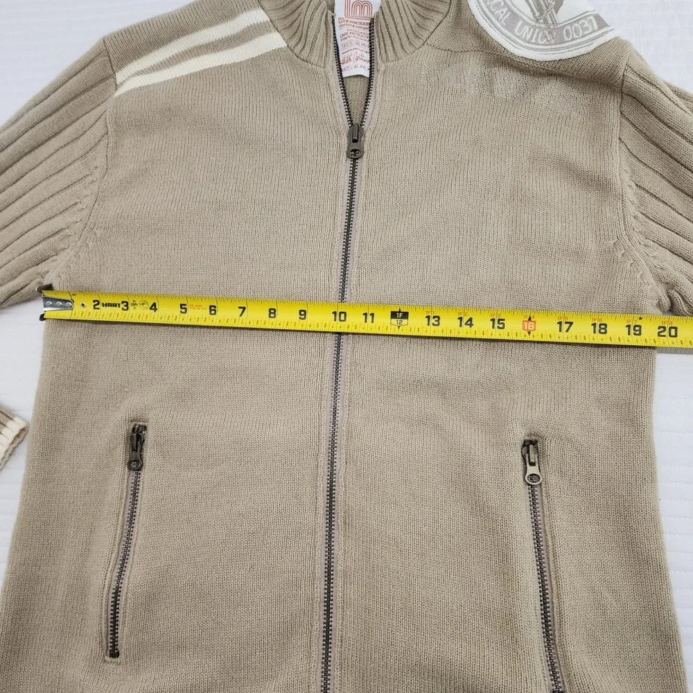 Vintage Live Mechanics Full Zip Knit Cardigan Sweater Menswear Striped Accents M